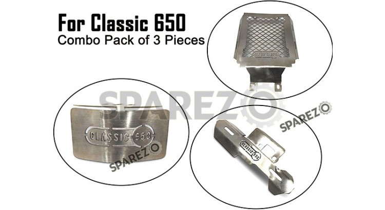 For Royal Enfield Classic 650 3 Pcs Accessories Combo Pack Silver - SPAREZO